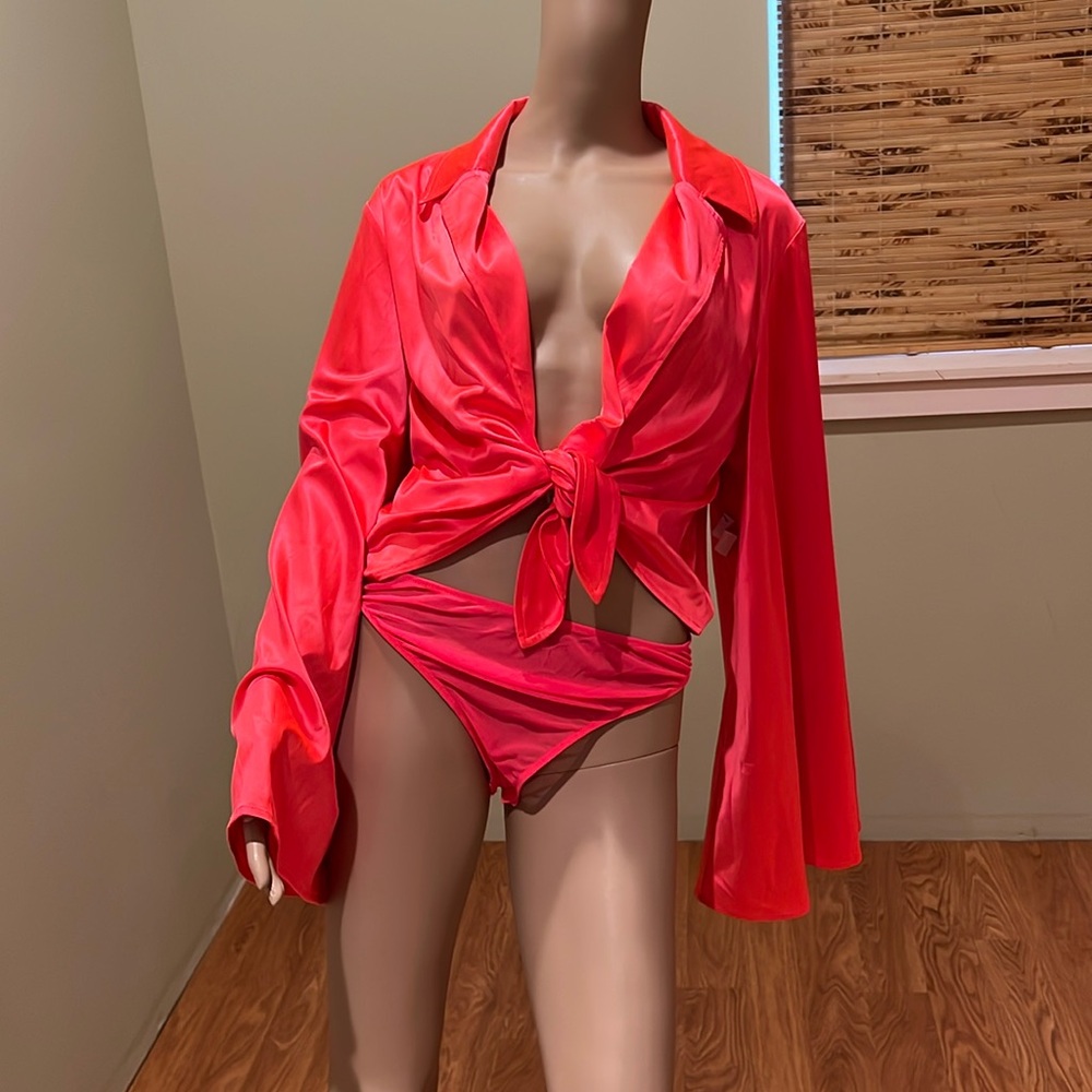 Akira Neon Pink Blouse Bodysuit With Wide Butterfly Sleeves Size 1X
